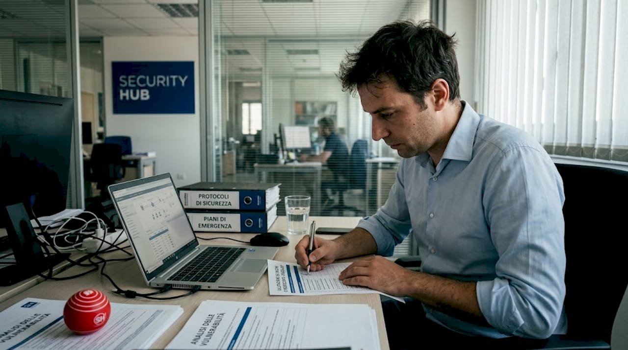 Responsabile IT che verifica l'elenco dei rischi alla scrivania