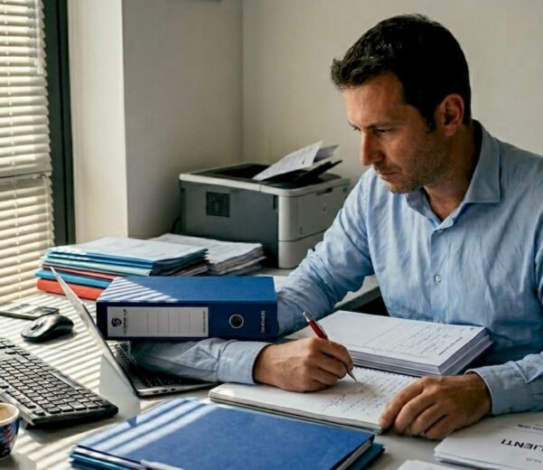 Un professionista si occupa della gestione delle registrazioni di sicurezza all'interno dell'ufficio.