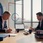 Il responsabile e il team si confrontano insieme sulla documentazione ISO, analizzando i contenuti e verificando che tutto sia conforme agli standard.