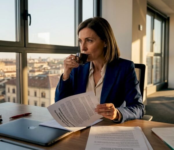 Una manager sta esaminando le procedure di sicurezza informatica nel suo ufficio.