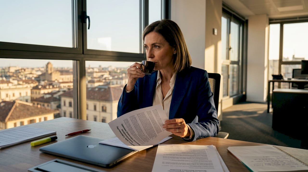 Una manager sta esaminando le procedure di sicurezza informatica nel suo ufficio.