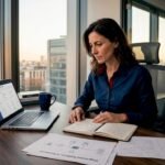 Responsabile IT alla scrivania mentre analizza appunti e dati