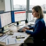 Il responsabile IT controlla gli avvisi di sicurezza informatica direttamente dalla sua postazione in ufficio.