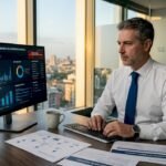 Il responsabile sta analizzando i dati sulla sicurezza informatica direttamente dalla dashboard in ufficio.