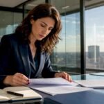 Manager donna che analizza i documenti relativi alle politiche di sicurezza