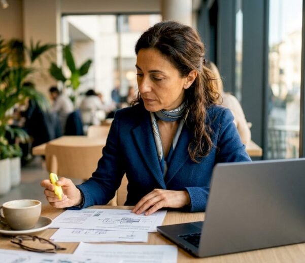 Una manager si occupa di analizzare i potenziali rischi della supply chain direttamente dal suo ufficio.