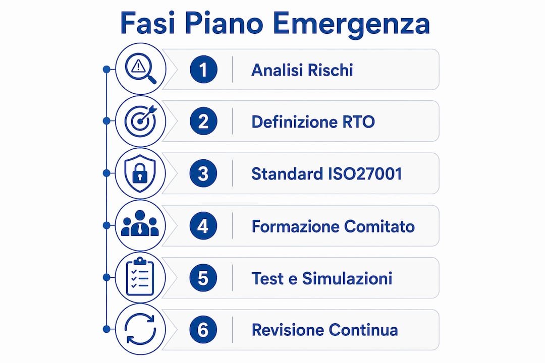 Infografica che illustra le principali tappe di un piano per la gestione delle emergenze informatiche