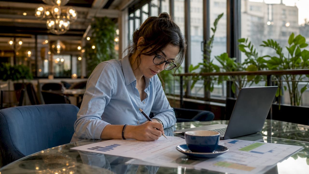 Un professionista al lavoro in ufficio mentre analizza la documentazione necessaria per la due diligence.