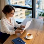 Responsabile aziendale al femminile mentre analizza documenti relativi alle procedure interne