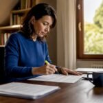 Donna che esamina documenti relativi al GDPR alla propria scrivania
