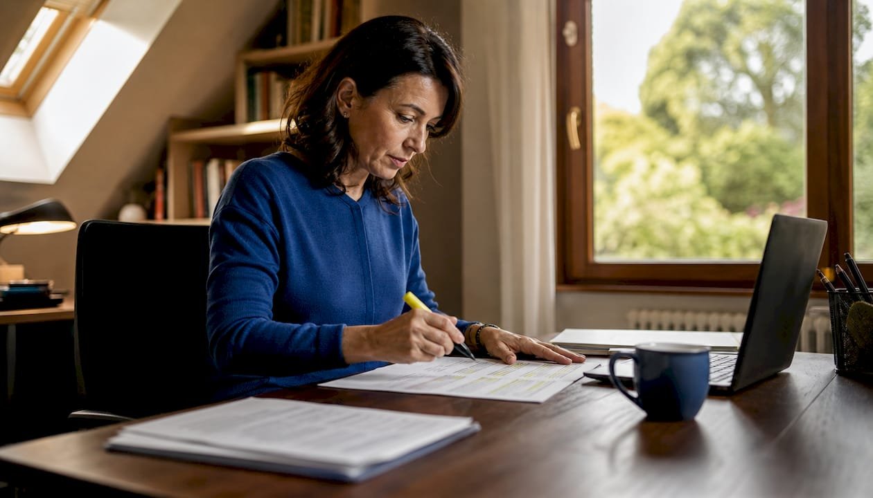 Donna che esamina documenti relativi al GDPR alla propria scrivania