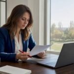 Una donna sta esaminando i documenti relativi alla sicurezza informatica secondo lo standard ISO 27001.
