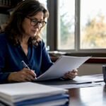 Donna intenta a consultare la documentazione delle normative ISO