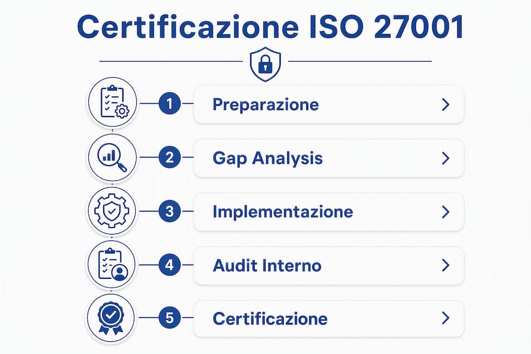 Infografica: tutte le fasi per ottenere la certificazione ISO 27001 spiegate passo dopo passo