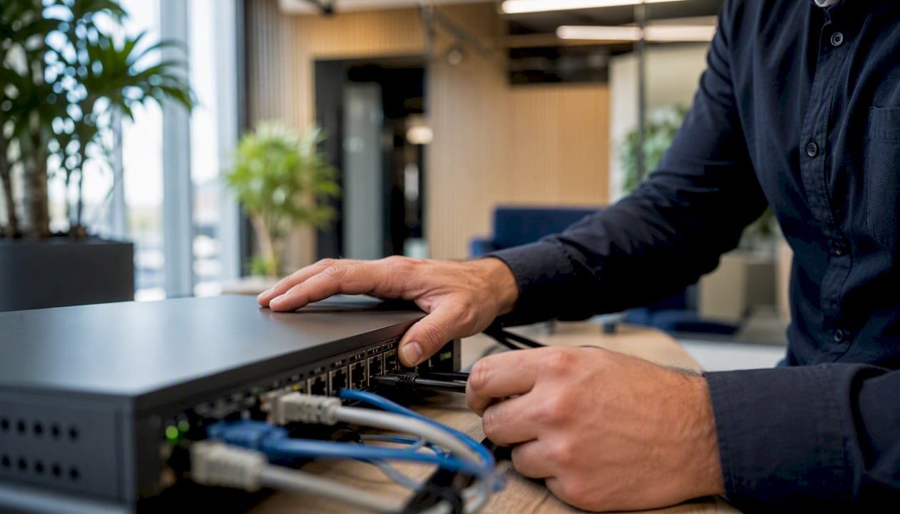 Mani al lavoro sulla configurazione dei dispositivi per la sicurezza in cloud