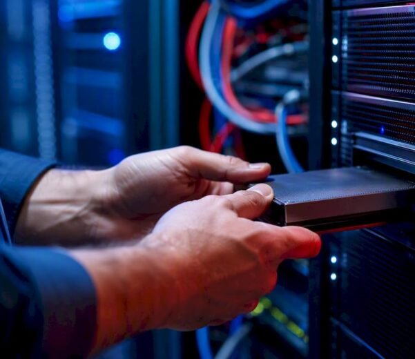 Mani che si collegano a uno spazio di archiviazione cloud esterno