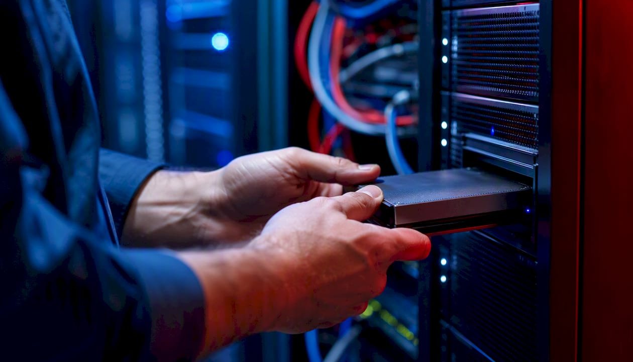 Mani che si collegano a uno spazio di archiviazione cloud esterno