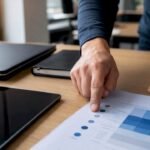 Mani che esaminano documenti relativi alla certificazione ISO 9001 disposti sul tavolo