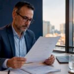 Un auditor informatico esamina la checklist ISO 27001 seduto alla sua scrivania.