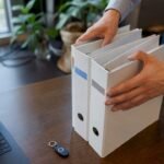 Mani che sistemano cartelle con token di sicurezza