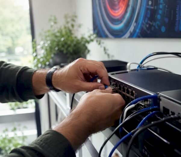 Mani che collegano una memoria esterna sicura al server