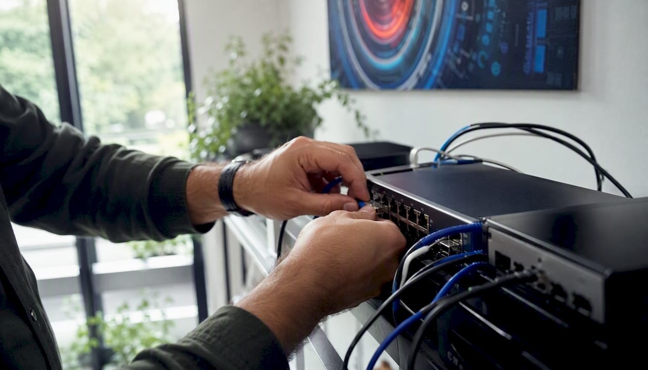 Mani che collegano una memoria esterna sicura al server
