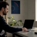 Una mano appoggia un token di sicurezza USB accanto al portatile.