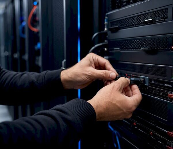 Mani che installano un token di sicurezza su un server