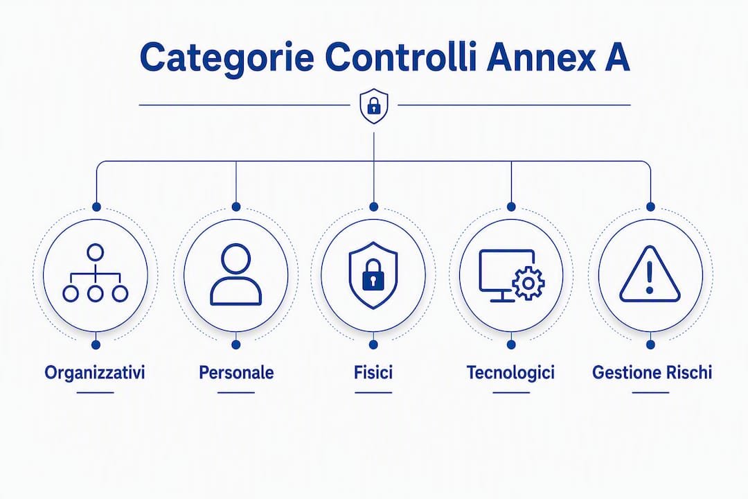 Panoramica grafica delle categorie di controlli previste dall’Annex A della ISO 27001